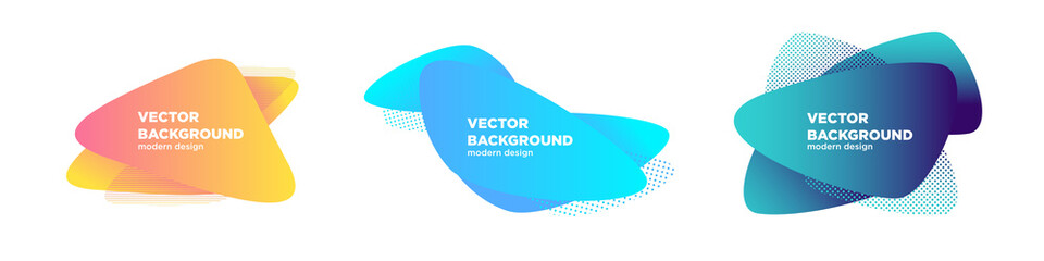 Wall Mural - Composition from shapes in trendy fluid colors. Set of graphic elements. Dynamical forms with modern gradients, abstract design for brochure, flyer or web landing pages. Vector, eps10