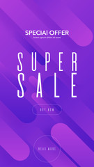 Canvas Print - Sale illustration with violet geometric background. Dynamic shapes composition. Vector discount poster or web page template, eps10