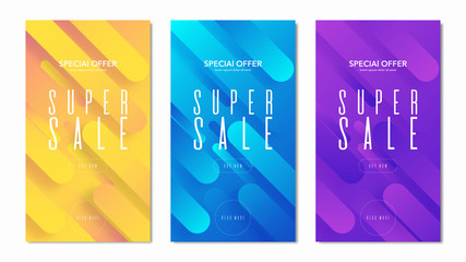 Canvas Print - Set of Sale illustrations with violet geometric background. Dynamic shapes composition. Vector discount poster or web page templates, eps10