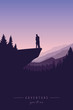 couple in love on a cliff adventure in nature with mountain view vector illustration EPS10