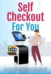 Wall Mural - self check out brochure template. digital store counter flyer, booklet concept with flat illustratio