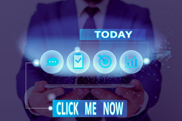 Wall Mural - word writing text click me now. business photo showcasing internet helping desk press the button onl