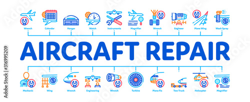 Fotografía Aircraft Repair Tool Minimal Infographic Web Banner Vector