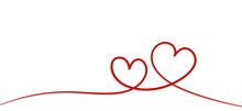Valentines Day. Continous Line Heart Shape Border With Painted Heart On White Background. Valentines Day, Marriage, Mother Day, Love Concept.