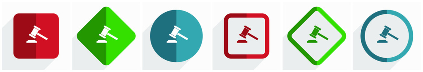 Aufkleber - Auction icon set, flat design vector illustration in 6 options for webdesign and mobile applications in eps 10