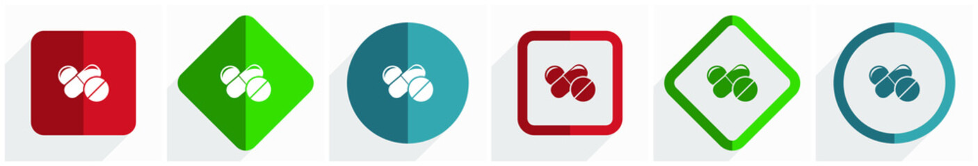 Aufkleber - Medicine icon set, flat design vector illustration in 6 options for webdesign and mobile applications in eps 10