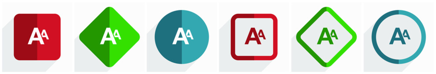 Poster - Alphabet icon set, flat design vector illustration in 6 options for webdesign and mobile applications in eps 10