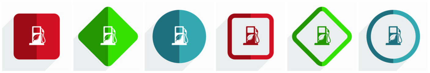 Fototapete - Biofuel icon set, flat design vector illustration in 6 options for webdesign and mobile applications in eps 10