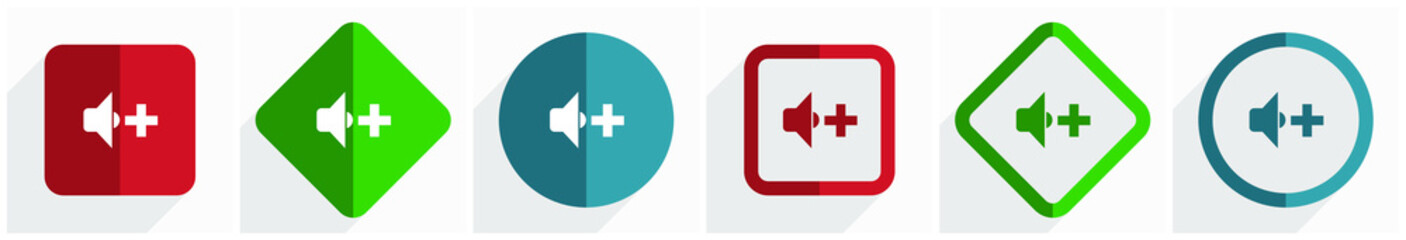 Aufkleber - Speaker volume icon set, flat design vector illustration in 6 options for webdesign and mobile applications in eps 10