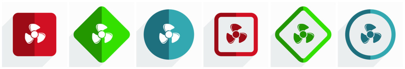 Fototapete - Fan icon set, flat design vector illustration in 6 options for webdesign and mobile applications in eps 10