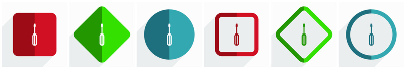 Aufkleber - Tool icon set, screwdriver flat design vector illustration in 6 options for webdesign and mobile applications in eps 10