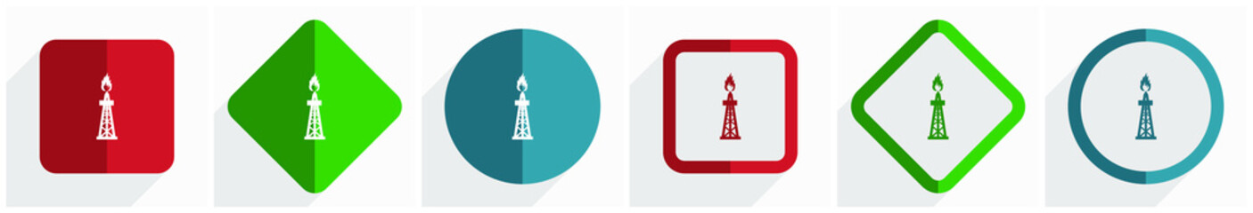 Leinwandbilder - Gas icon set, flat design vector illustration in 6 options for webdesign and mobile applications in eps 10