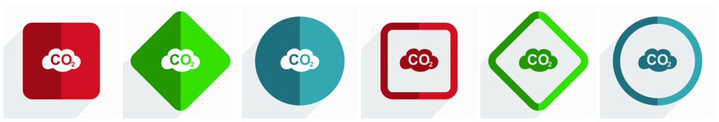 Aufkleber - Carbon dioxide icon set, flat design vector illustration in 6 options for webdesign and mobile applications in eps 10