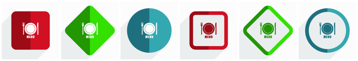 Fototapete - Menu icon set, flat design vector illustration in 6 options for webdesign and mobile applications in eps 10