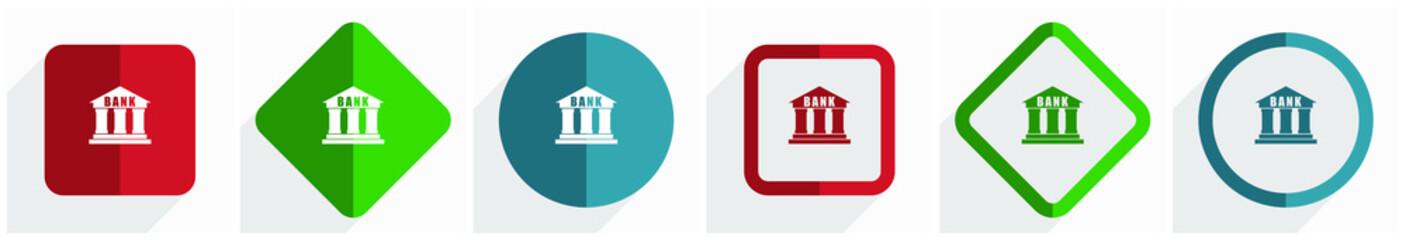Leinwandbilder - Bank icon set, flat design vector illustration in 6 options for webdesign and mobile applications in eps 10