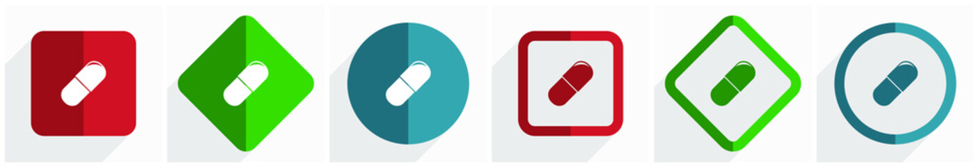 Aufkleber - Drugs icon set, flat design vector illustration in 6 options for webdesign and mobile applications in eps 10