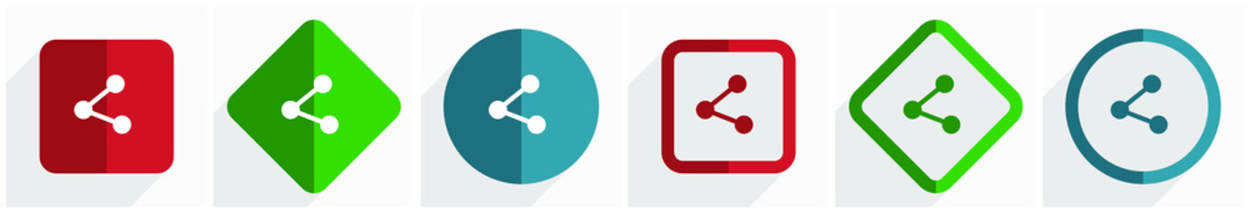 Aufkleber - Share . icon set, flat design vector illustration in 6 options for webdesign and mobile applications in eps 10
