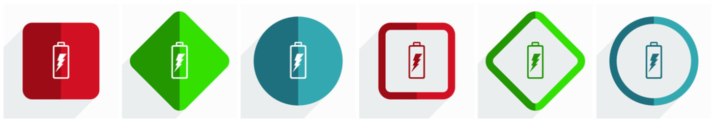 Leinwandbilder - Battery icon set, flat design vector illustration in 6 options for webdesign and mobile applications in eps 10