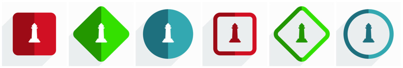 Leinwandbilder - Chess icon set, flat design vector illustration in 6 options for webdesign and mobile applications in eps 10