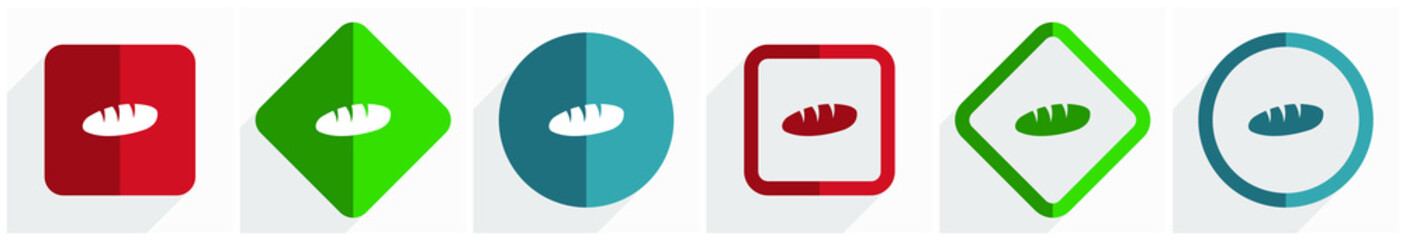 Poster - Bread icon set, flat design vector illustration in 6 options for webdesign and mobile applications in eps 10