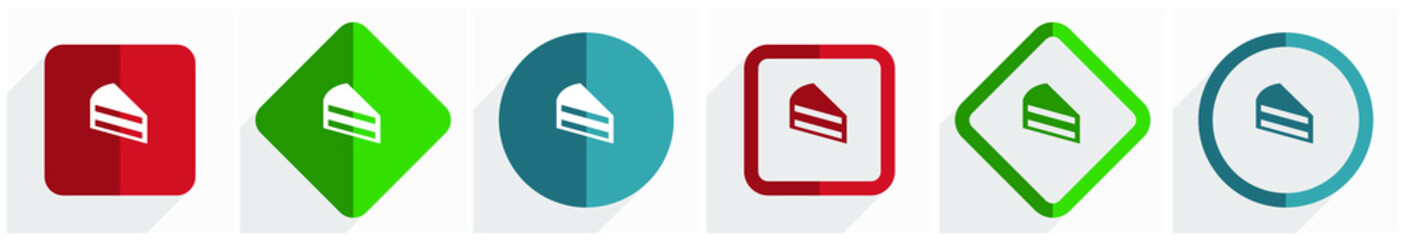 Poster - Cake icon set, flat design vector illustration in 6 options for webdesign and mobile applications in eps 10