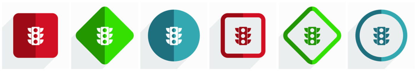 Poster - Traffic lights icon set, flat design vector illustration in 6 options for webdesign and mobile applications in eps 10