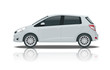 © Golden Sikorka - Subcompact hatchback car. Compact Hybrid Vehicle. Eco-friendly hi-tech auto. Template isolated on white View side.