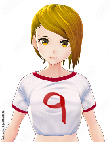 Anime Girl Cartoon Character White Background Blonde Hair With A Smile It S Anime Manga Girl With 9 Number On T Shirt Buy This Stock Illustration And Explore Similar Illustrations At Adobe