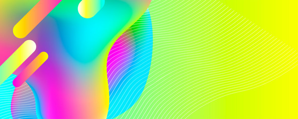 Wall Mural - New bright juicy summer abstract fluid creative banner, trendy bright neon colors with dynamic lines