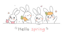 Draw Happy Bunny With Word Hello For Spring Season.