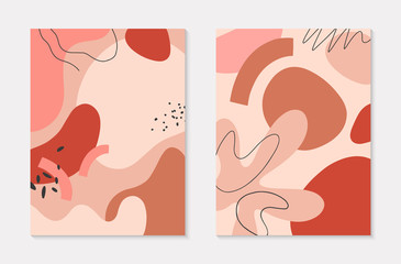 Set of modern vector illustrations with hand drawn organic shapes and textures in pastel colors.Trendy contemporary design perfect for prints,flyers,banners,invitations,branding design,covers and more