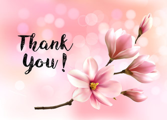 Aufkleber - Thank You background with beautiful blossom brunch of pink magnolia. Vector