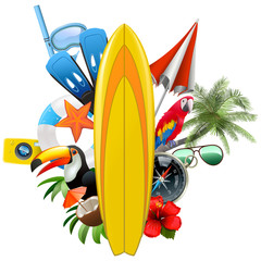 Wall Mural - Vector Surfboard with Tropical Concept