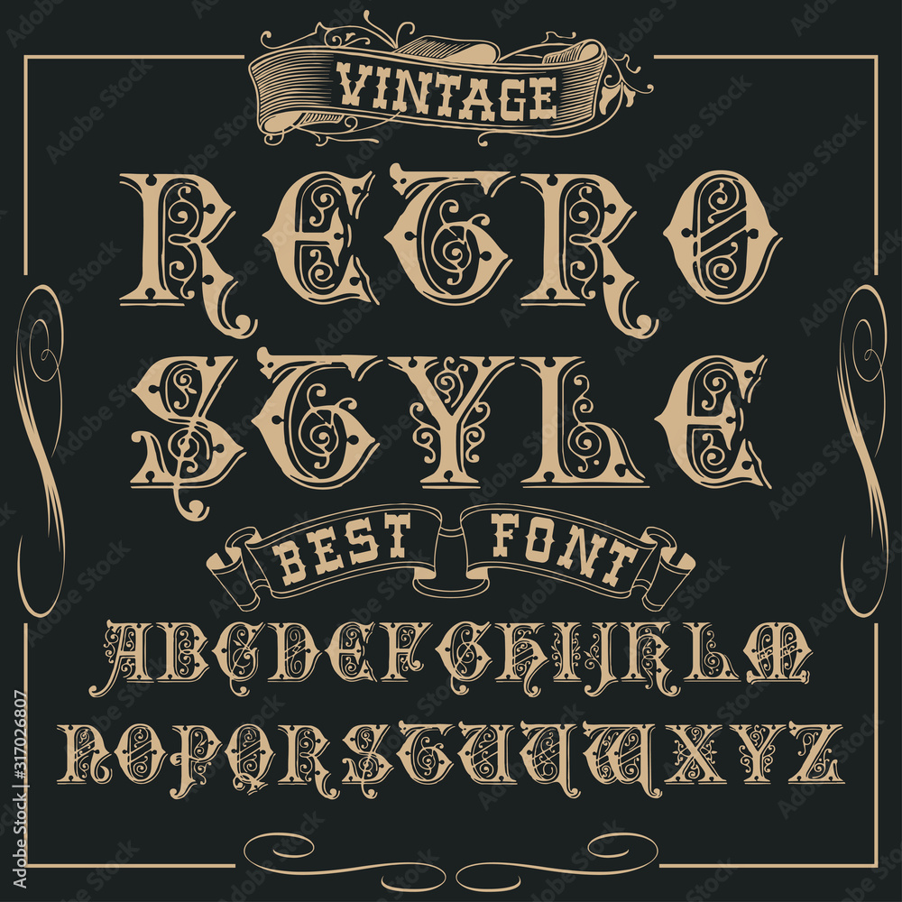 Fonts Script Using Old R Font, Typeface, Script, Old style - vintage script font. Vector ...