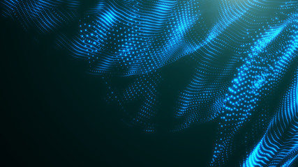 Wall Mural - abstract blue light wave background. bright luminous glowing lines. dynamic lights shape on dark bac