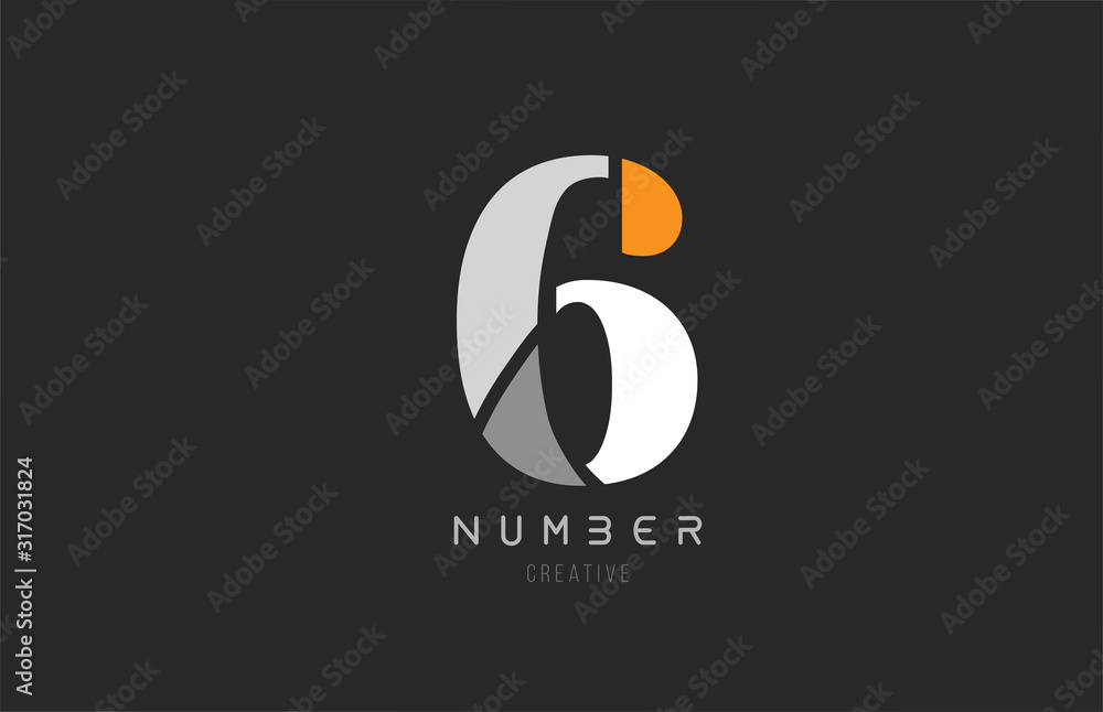number 6 six for company logo icon design in grey orange and white colors - obrazy, fototapety, plakaty 