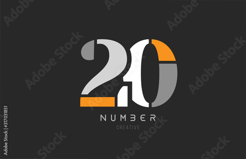 Fotomural number 20 twenty for company logo icon design in grey orange and white colors