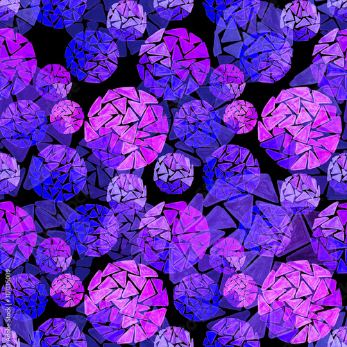 Creative seamless pattern with hand drawn circles with spots and triangles. G...