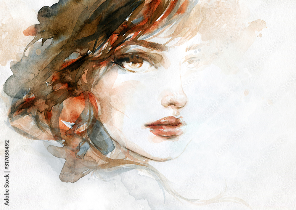 beautiful woman. fashion illustration. watercolor painting - obrazy, fototapety, plakaty 
