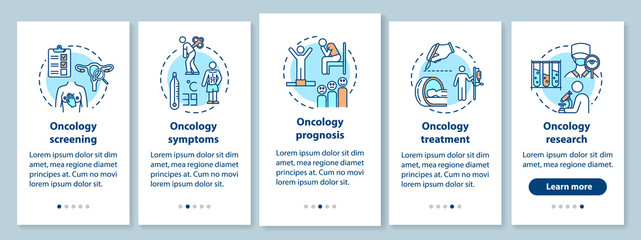 Wall Mural - oncology onboarding mobile app page screen with concepts. illness treatment walkthrough five steps g
