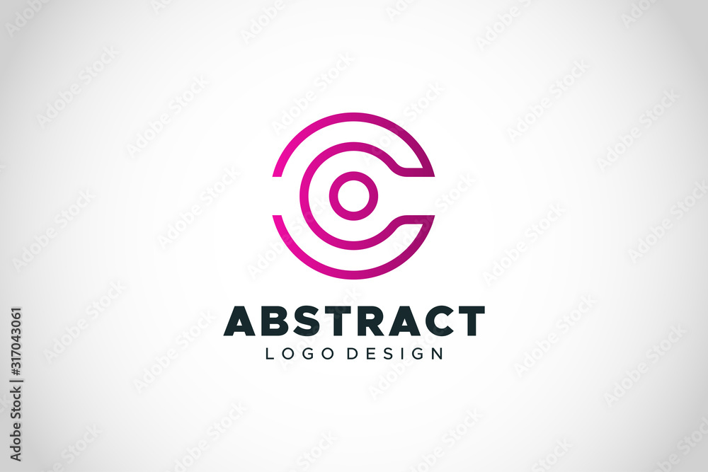 Logo Vector Abstract Letter C Circle With Dot. Flat Line Logo Design ...