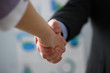 © H_Ko - Man in suit and tie give hand as hello in office closeup. Friend welcome mediation offer positive introduction thanks gesture summit participate executive approval motivation male arm strike bargain