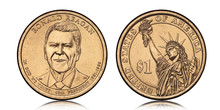 American One Dollar Coin With Ronald Reagan