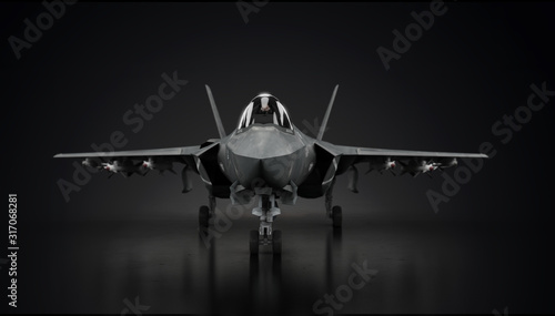 Cuadros en Lienzo Aircraft fighter jet in undisclosed location in hangar facing front 3d render