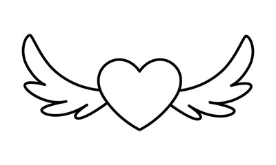 Sticker - hearts with wings on white background