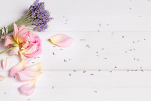Bunch Of Lavender Flowers And Pink Rose, Banner, Spa, Beauty Concept