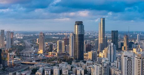 Wall Mural - Ramat Gan And Tel Aviv Skyline In Sunset, New Skyscraper In Ramat Gan