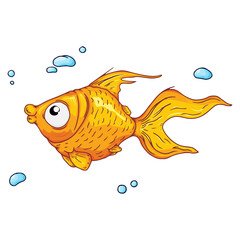 Wall Mural - Cartoon fish with bubbles. Vector illustration of a funny fish. Hand drawn fish with bubbles.