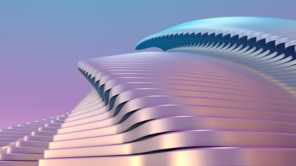 Modern architecture detail. Futuristic metal Building. Art background with pastel colors. Abstract curved shape. 3D Rendering