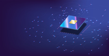 3D closeup of cpu for web design. Integrated communication processor.  Processors CPU concept. Digital chip. A futuristic projection of the microchip of the future. 3D closeup of cpu for web design.